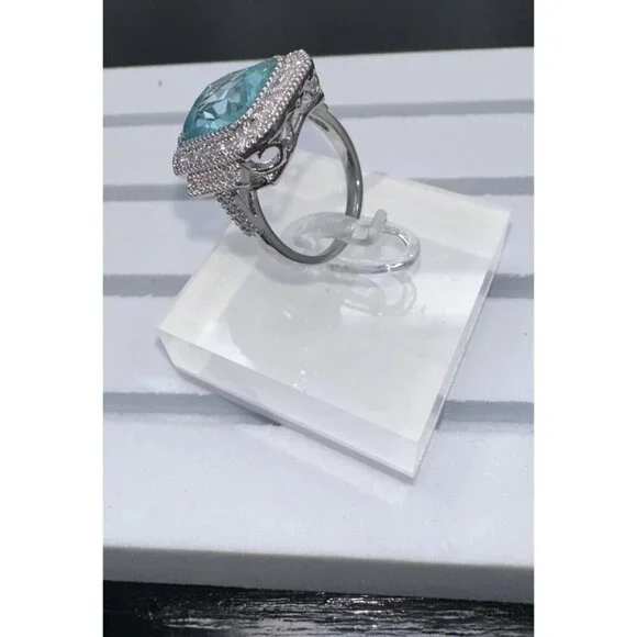 Aquamarine Cubic Zirconia & White Crystal Statement Ring - Picture 11 of 16